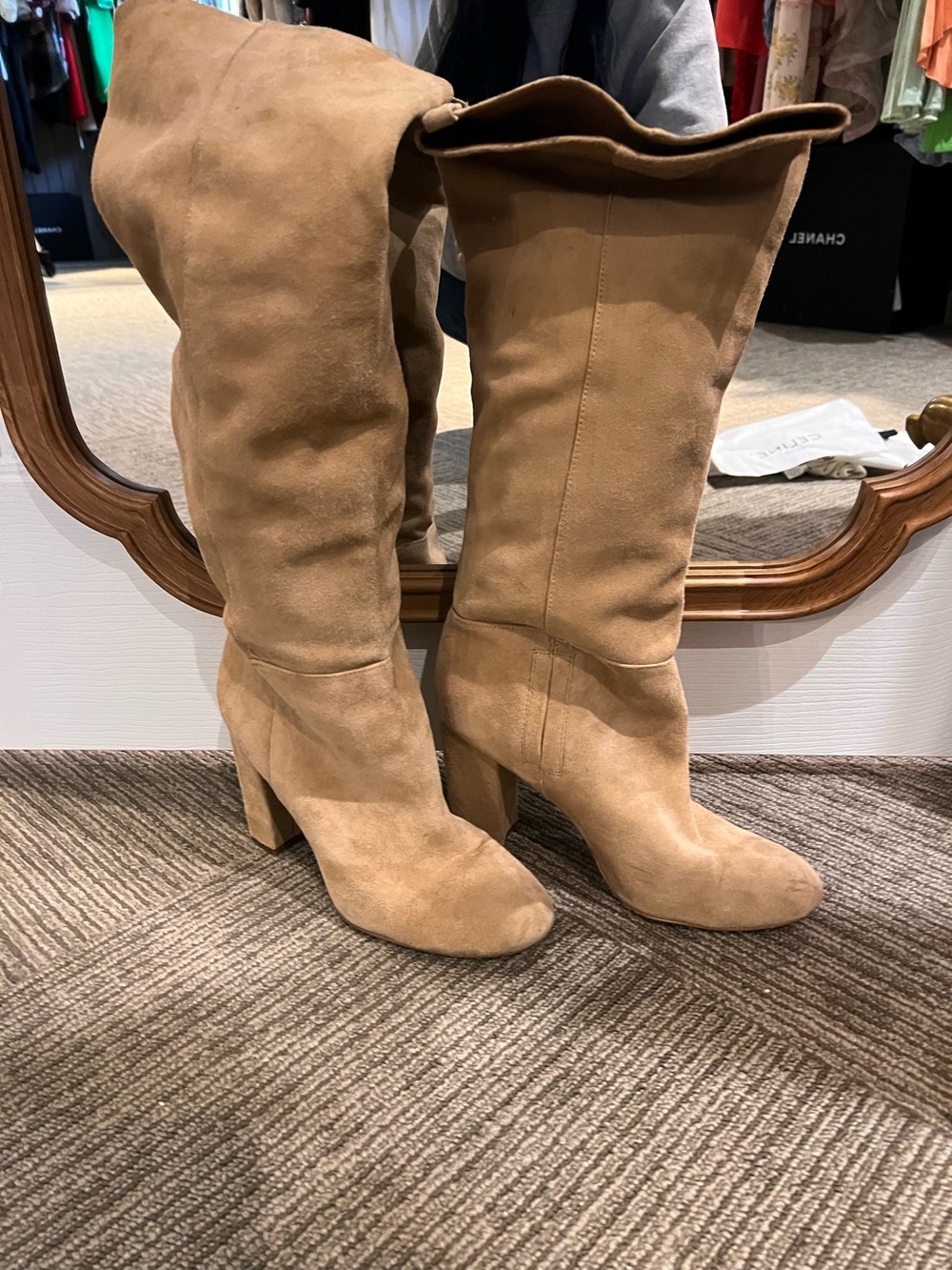 Sam Edelman Camel Suede Over-the-Knee Block Heel Boots